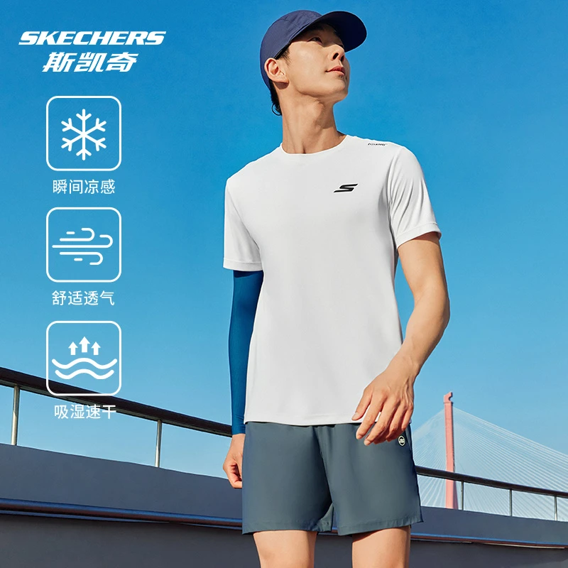 斯凯奇夏季男女款运动健身T恤凉感舒适速干训练短袖上衣P224M108