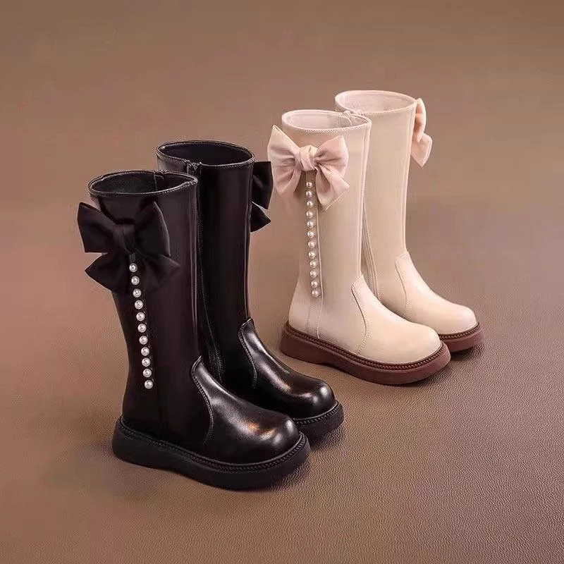 潮走2025女童靴子儿童公主长筒长靴2025秋冬新款女孩加绒宝宝高筒