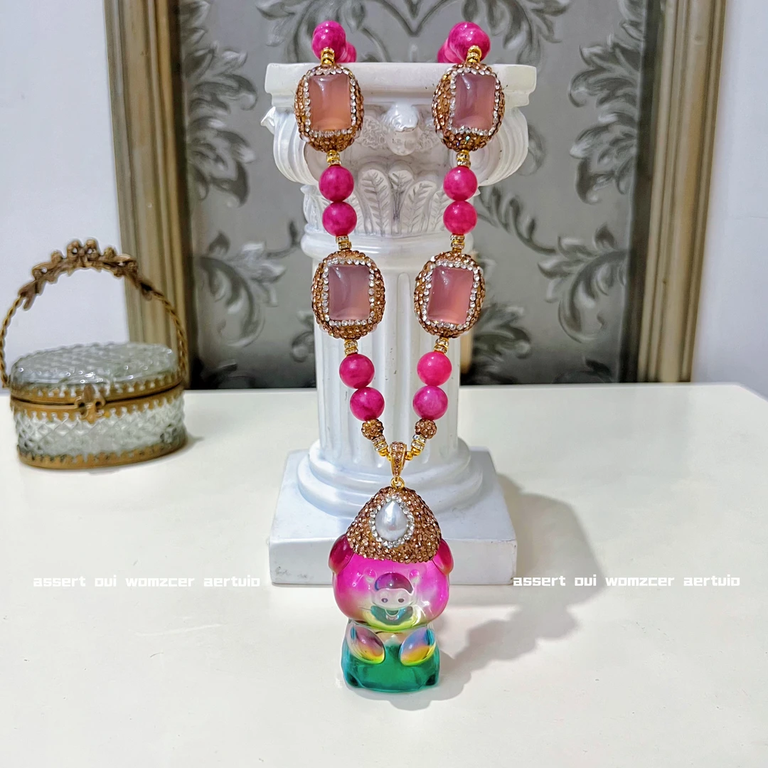 铜合金项链 粉娜弗尼拉系列9654双面满镶系列手工百搭轻奢彩色