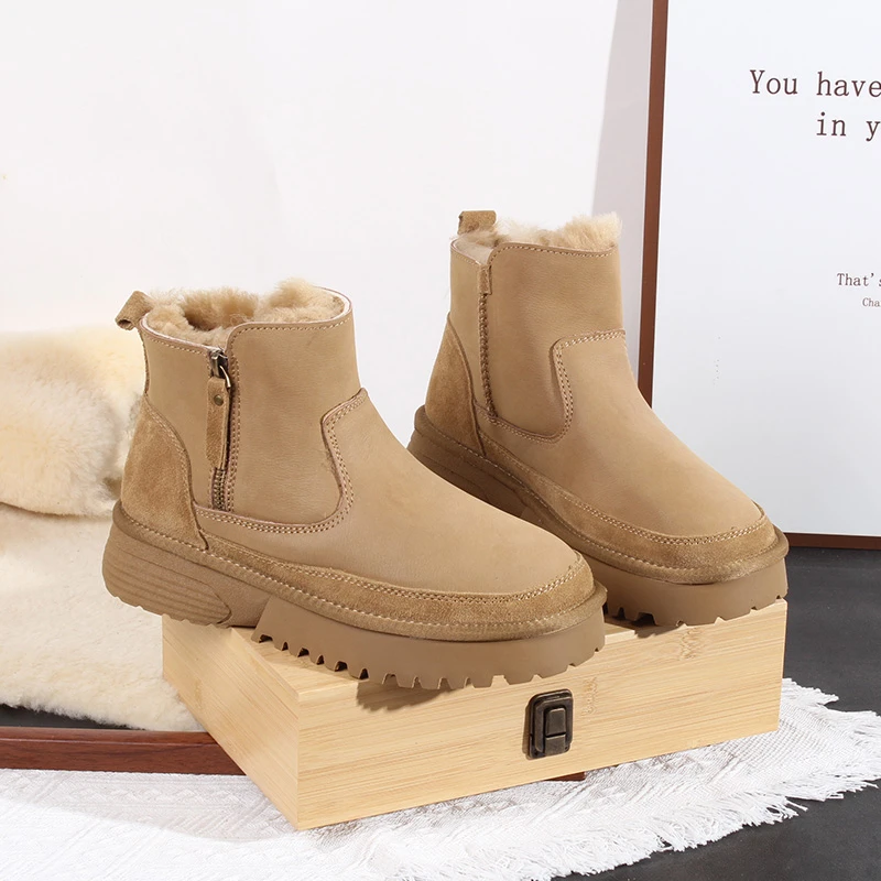 防水牛皮+内里全羊毛！UZ-8519 男士防污好打理短筒雪地靴加厚棉鞋