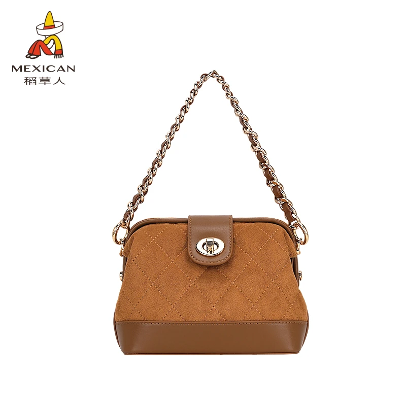 稻草人25秋冬高级感菱格小香风贝壳包时尚百搭单肩斜挎包