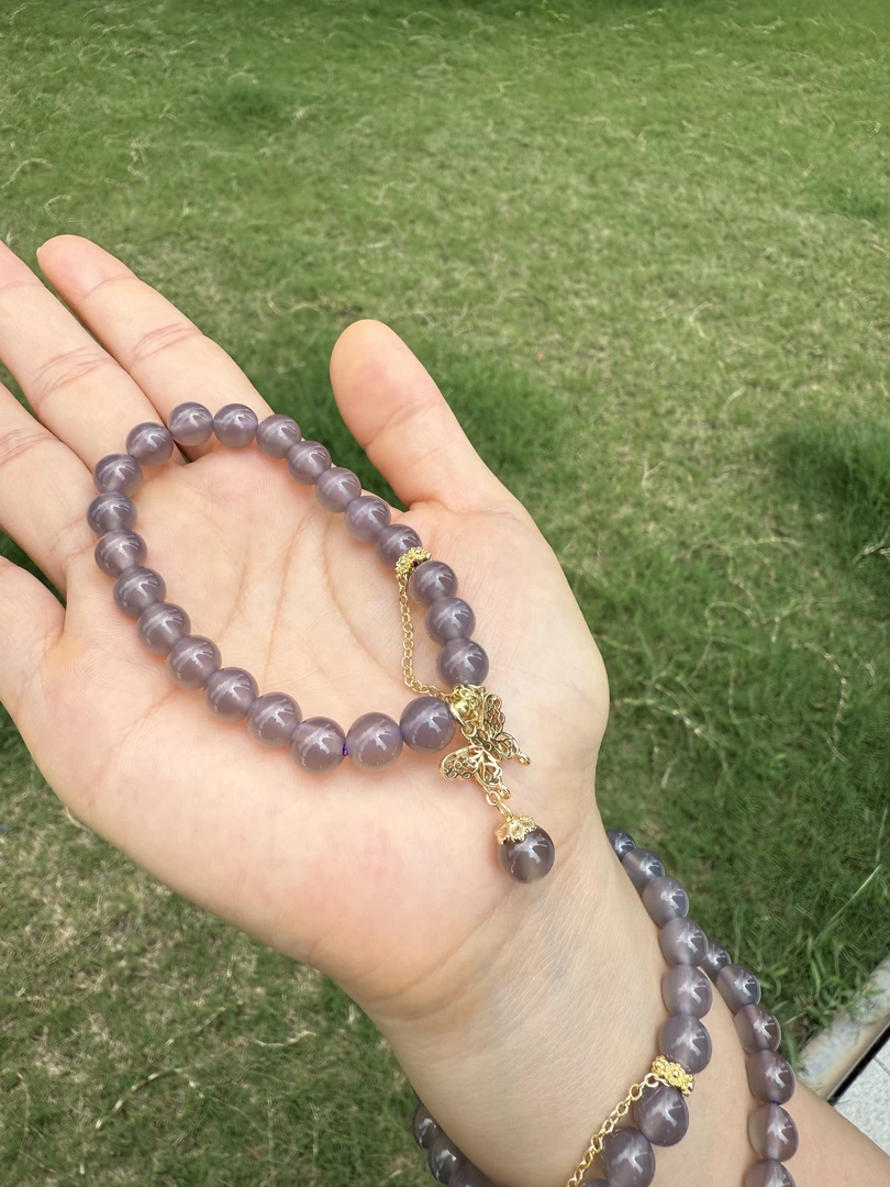 天然高级冰灰玛瑙蝴蝶手链8mm