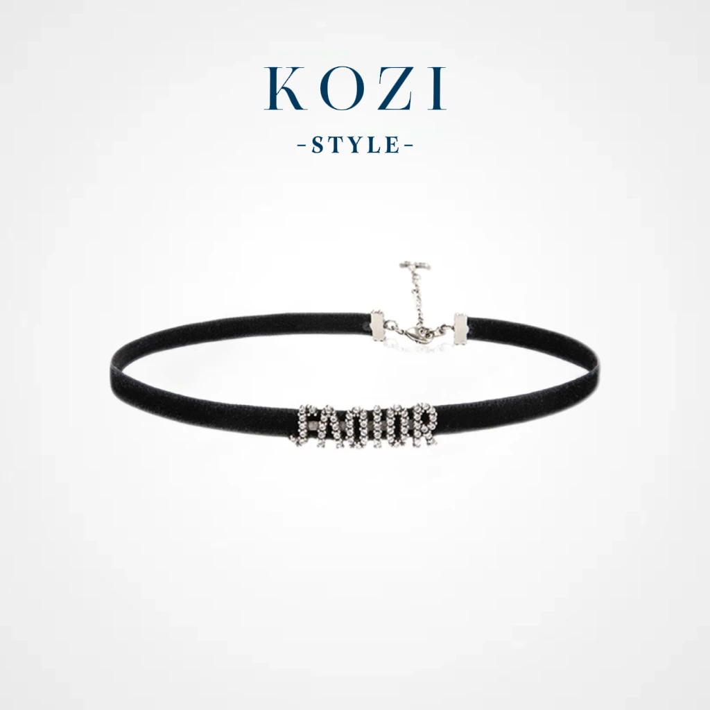 WANXI 欧美满钻字母锁骨链黑色复古简约黑丝绒气质轻奢黑丝绒