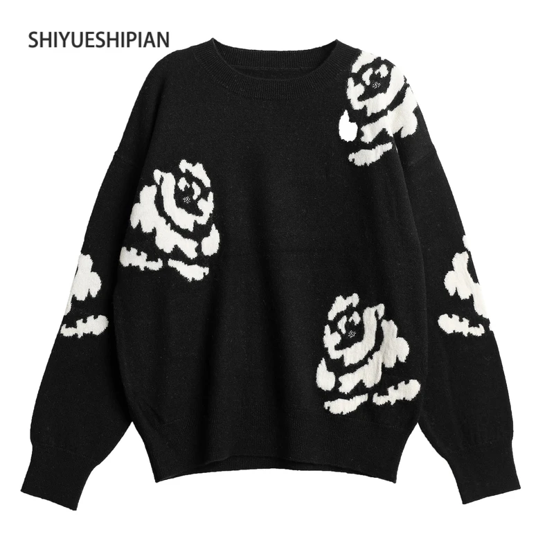 SHIYUESHIPIAN/十月诗篇圆领纯羊毛衫女秋冬款宽松针织上衣6296