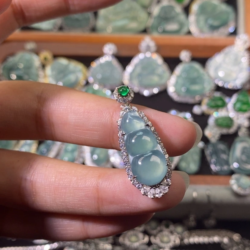 【闪购商品】翡翠银S925镶嵌颈饰那****壶分两单