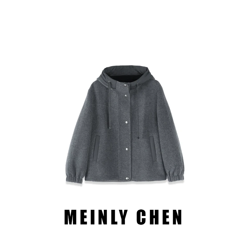 【MEINLY  CHEN】高端设计师款时尚简约百搭连帽大衣外套8252321