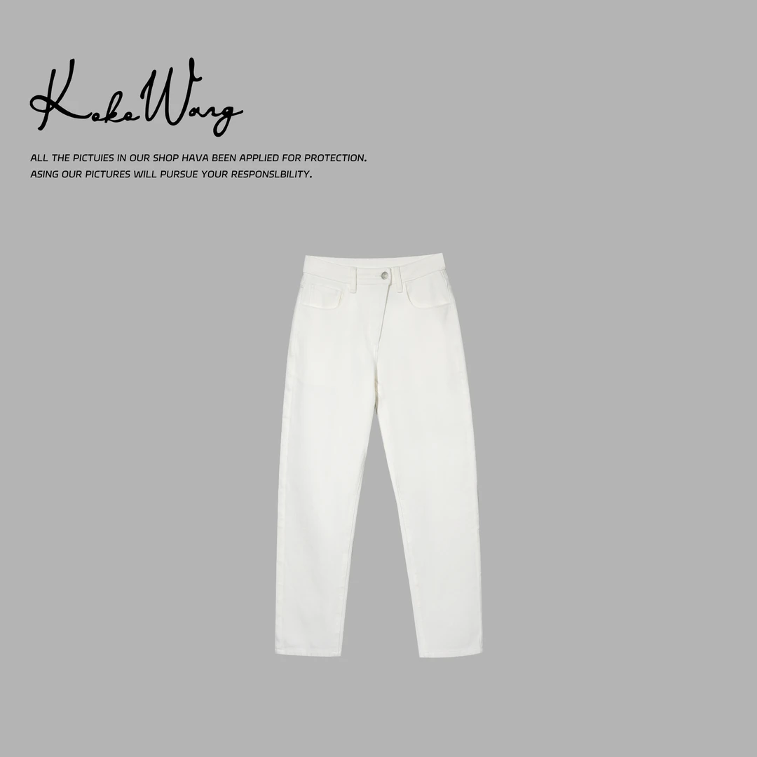 KOKO WANG夏季时尚超薄四面弹斜门襟显瘦直筒牛仔裤515465D04K01