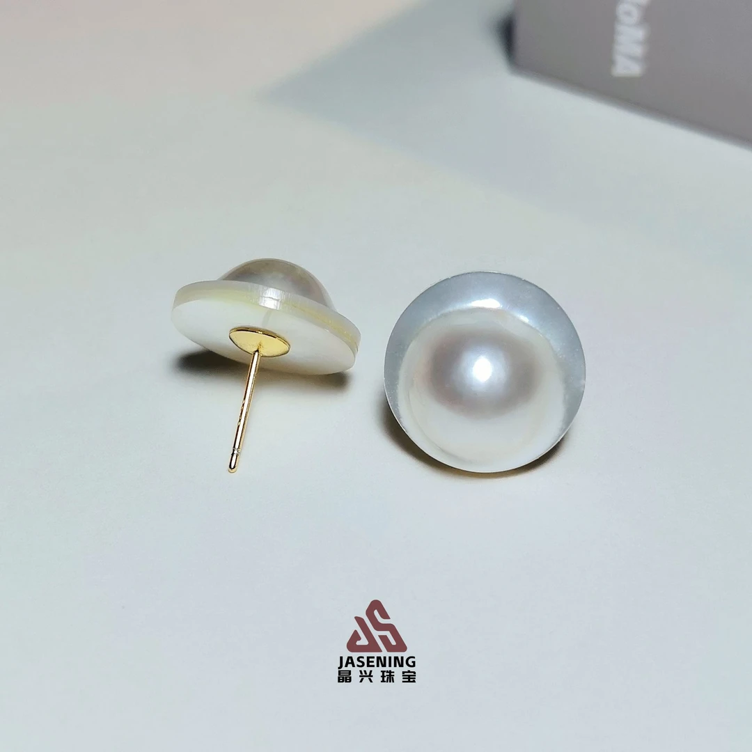 晶兴珠宝S925银天然耳环马贝耳环