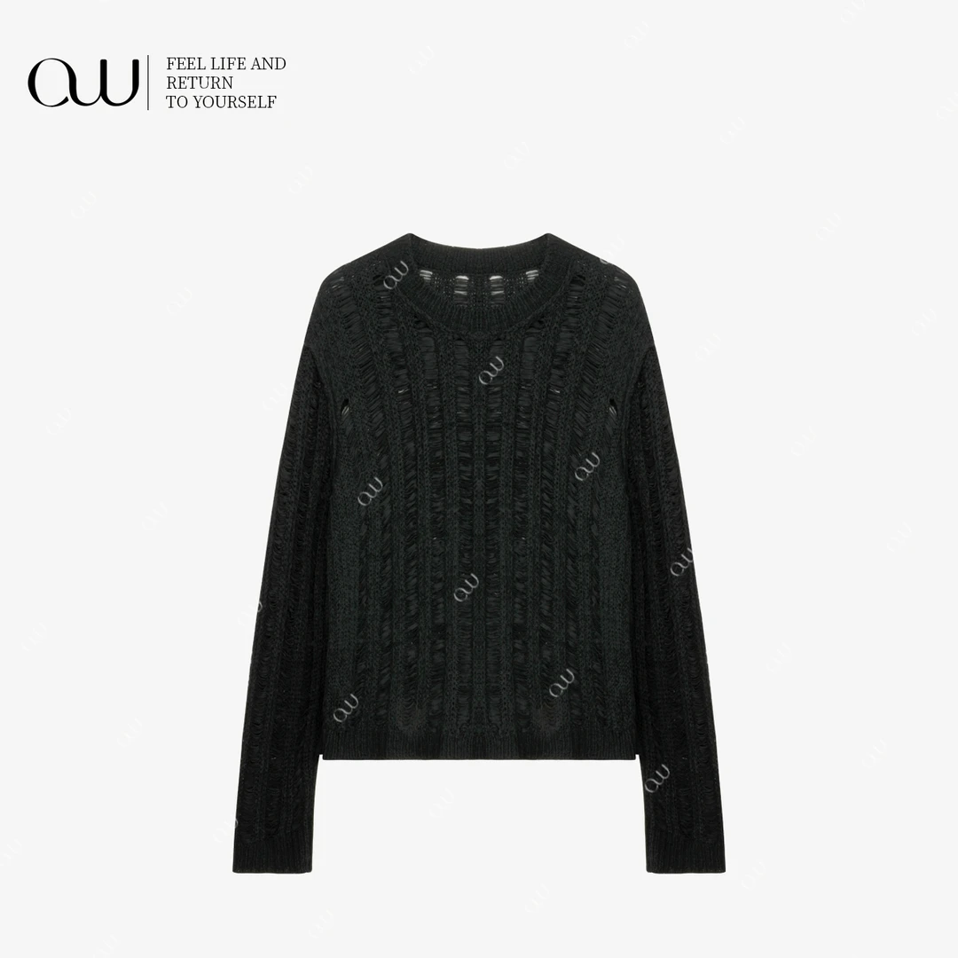 【老白不白】时尚长袖圆领常规网红镂空针织OW252ZZ001S