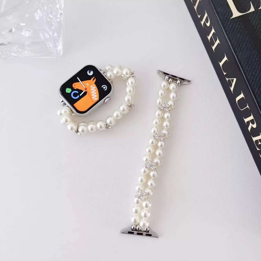 iwatch表带se小香风珍珠表链轻奢通用手表带S9iqoowatchgt表带