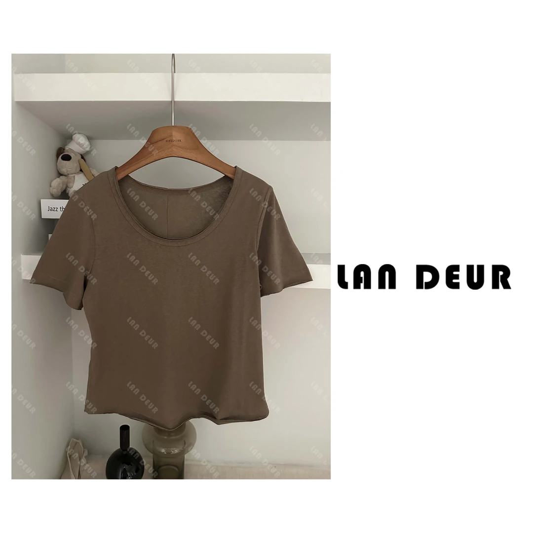 JIUJIU【微光海岸】大圆领纯色短袖T恤夏季百搭短款打底休闲