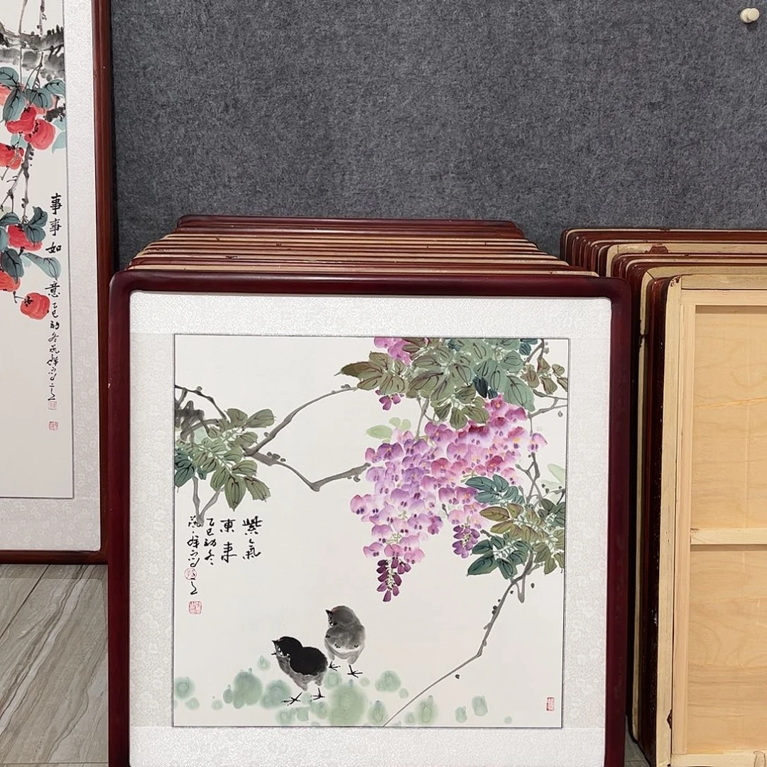 国画书画作品带框63×63