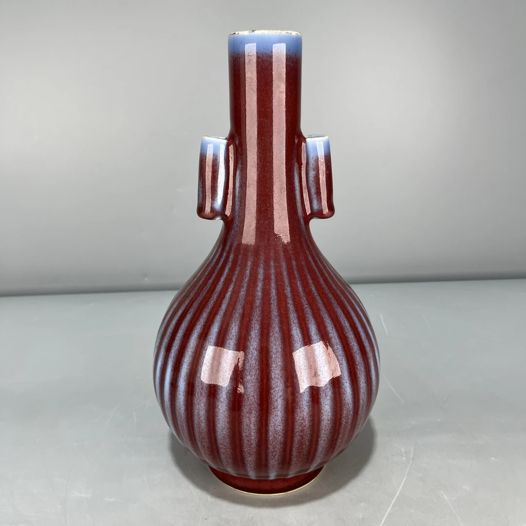 仿古瓷 仿古大清乾隆年制霁红窑变釉贯耳瓶