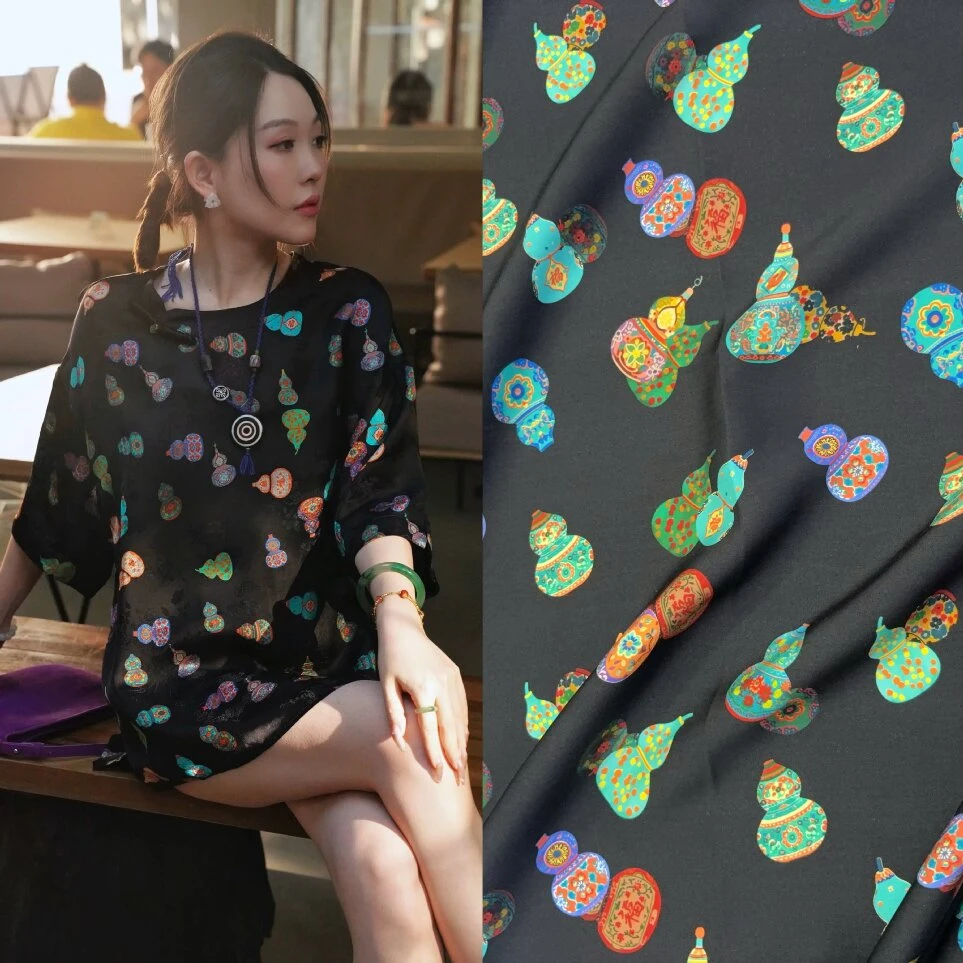 黑色宝葫芦  80支高档人造棉布头丝光棉斜纹贡缎面料夏季连衣裙布