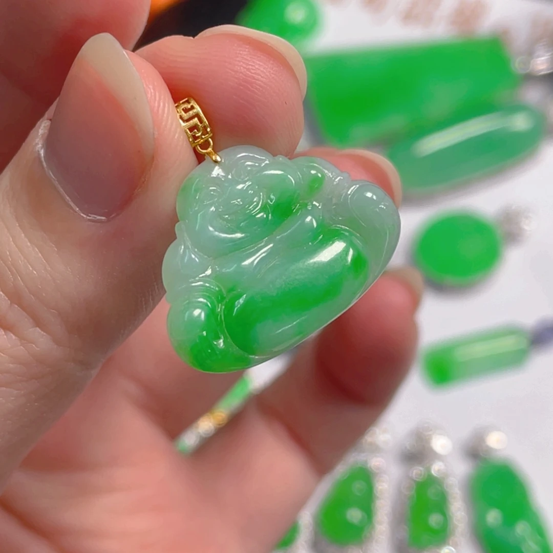 翡翠18K金镶嵌吊坠(不含链)