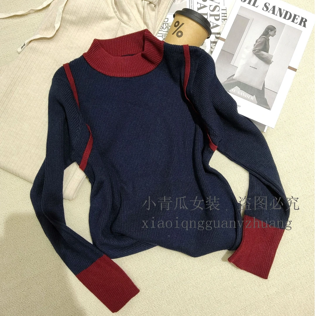 小清瓜女装严选百搭气质极简上衣长袖洋气针织衫假两件YW3366#