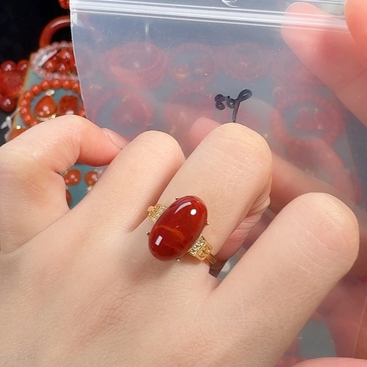 南红玛瑙银S925镶嵌戒指