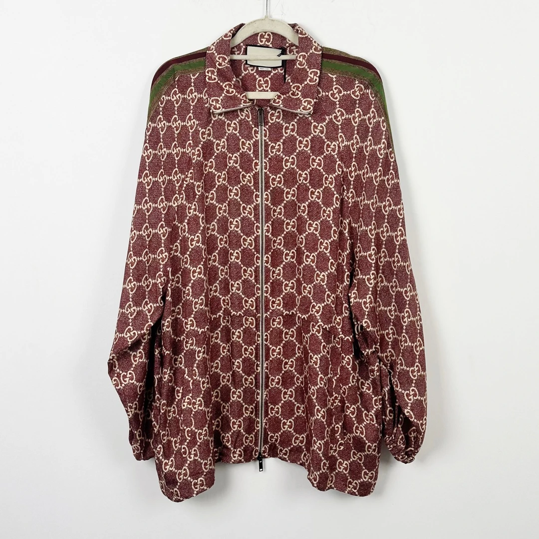 全新未使用 GUCCI/古驰 L码 暗红满印logo外套 lm2055