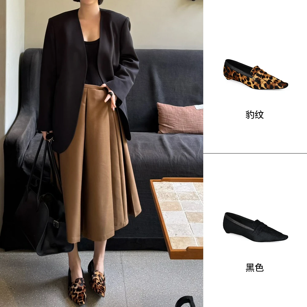 MANIKAGUAN25秋冬新款方头软底乐福鞋时尚气质百搭女鞋MK12401208