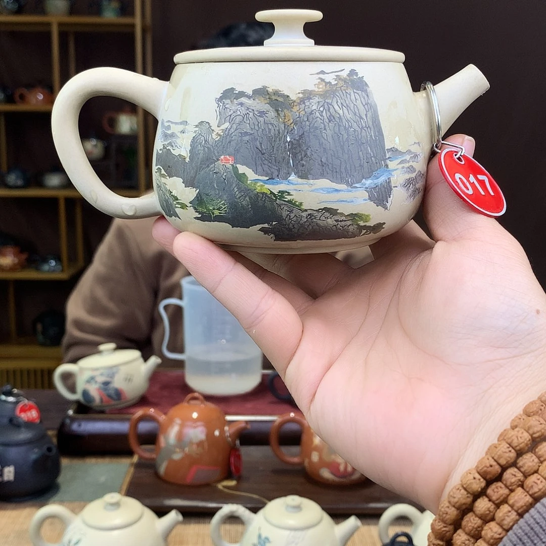 壶建水紫陶多道彩填山水茶壶017
