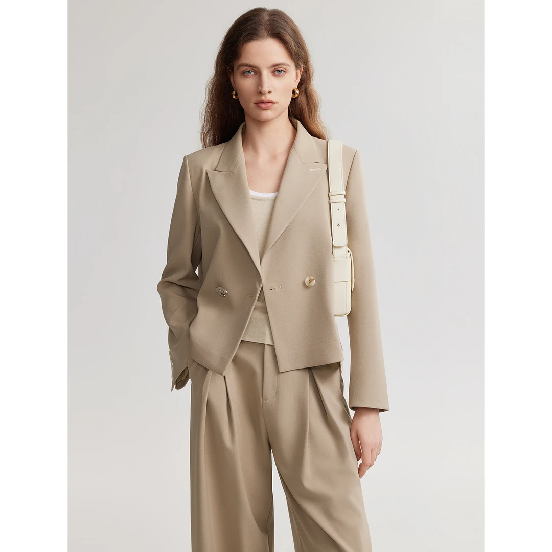 ELLE气质短款西装外套2025春季新格雷系长袖时尚设计感EX48785