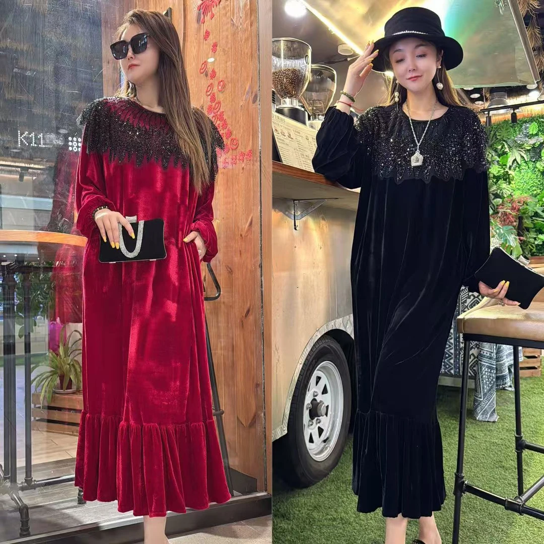 8558秋冬氛围感！金丝绒亮片裙，宽松版型适配各种身材