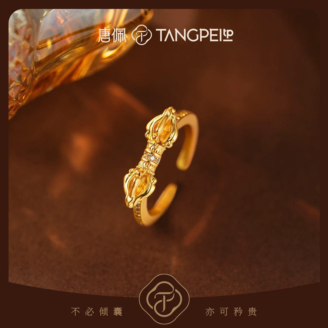 铜合金戒指 设计感新中式复古十字杵戒指开口指环简约时尚饰品