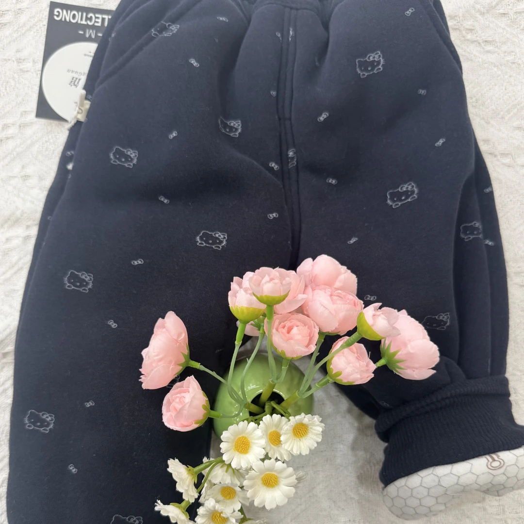 男女童冬季加厚保暖豹纹温变格子条纹一条过冬棉裤