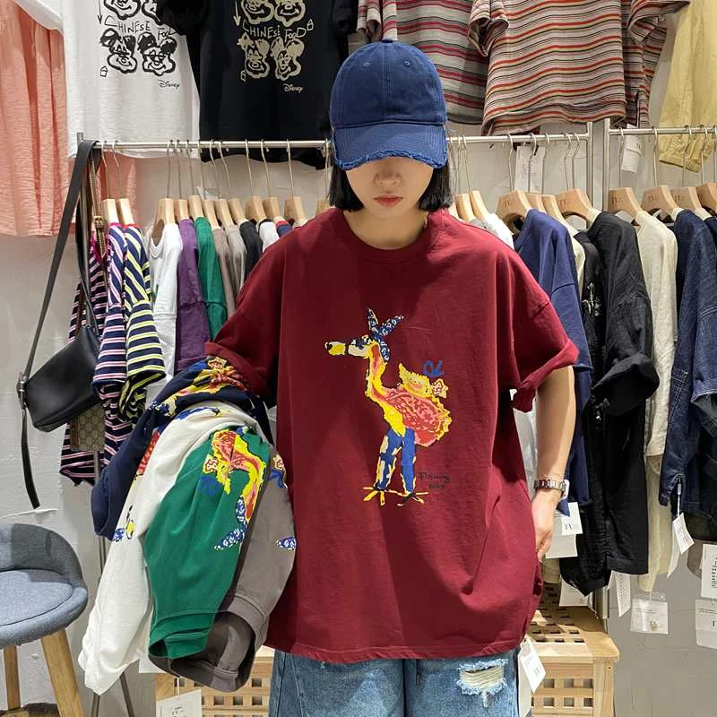 TY57020印花纯棉短袖T恤女韩版休闲宽松大码百搭时尚2025夏季新款