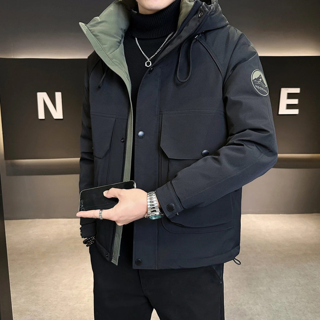 白鸭绒羽绒服男士冬季加厚2026新款轻薄工装冲锋衣高级感紫色外套