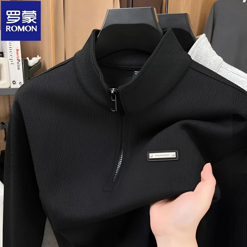 罗蒙男士帅气立领半拉链休闲长袖卫衣男士秋季时尚潮流套头T恤衫