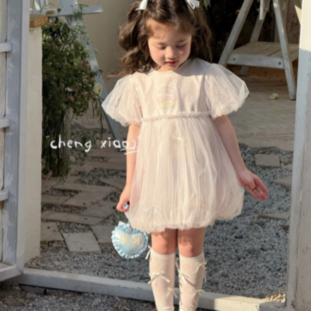 『橙小7』正品25夏女童连衣裙可爱纱纱裙公主裙粉色连衣裙