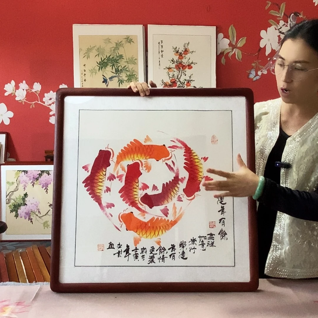 国画手写手绘带框包邮国画作品62✖️62