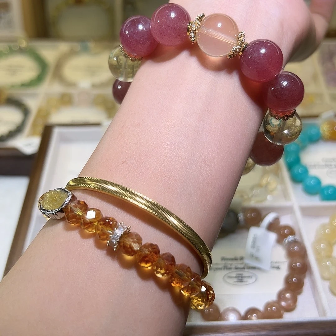 水晶手链未镶嵌黄水草莓酱设计款14m 48小时鉴赏