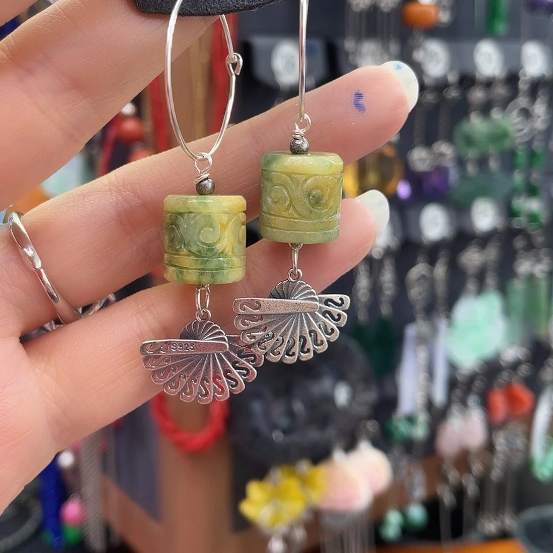 翡翠银S925镶嵌耳饰鱼*936ghhhh