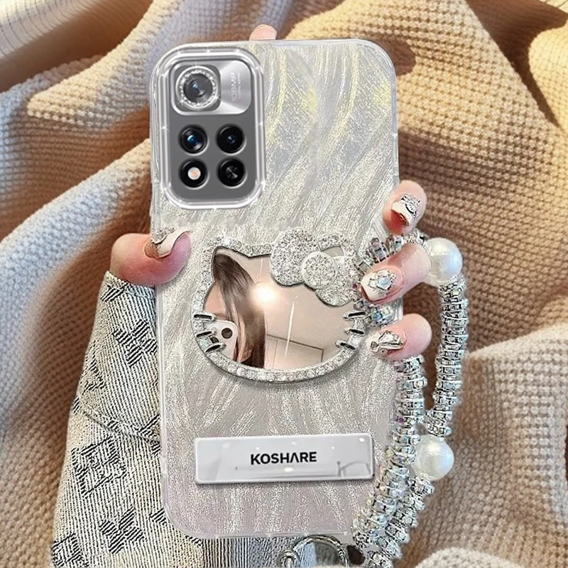 自带镜头膜红米Note11Pro+手机壳Redminote11pro+软壳镶钻kt猫镜