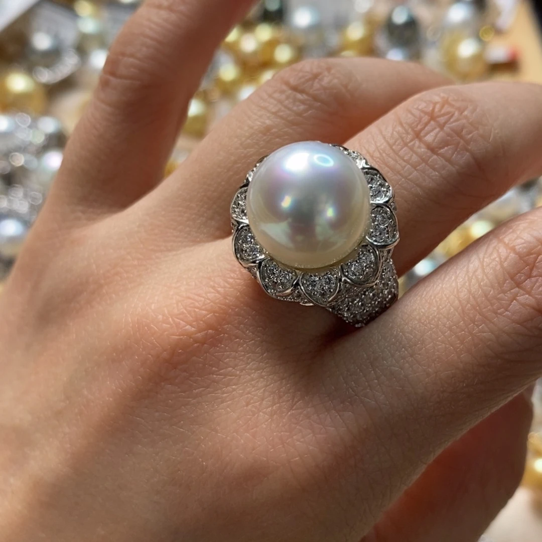 海水珍珠戒指银S925镶嵌一****凌