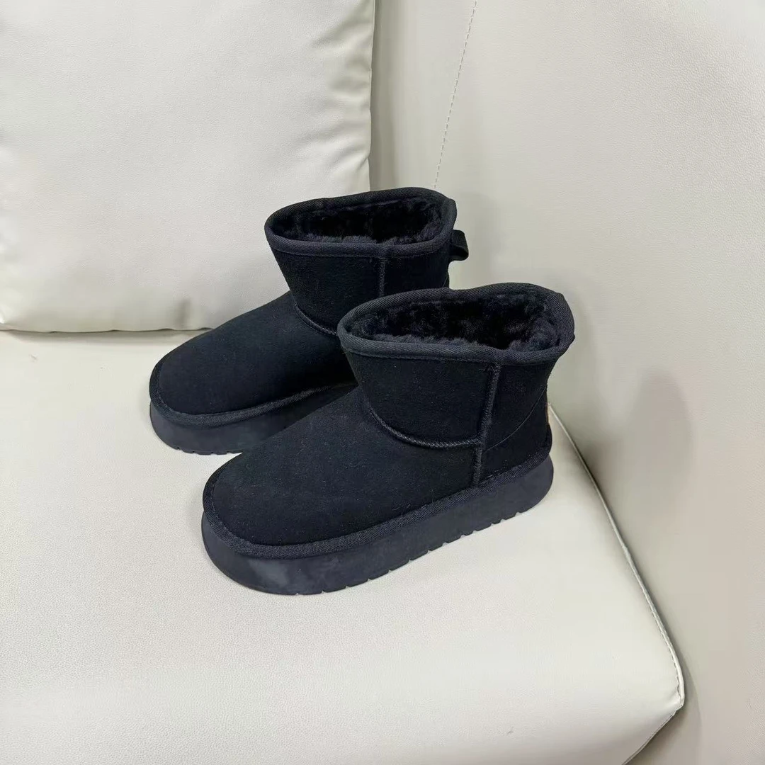 5888 黑色 加绒增高雪地棉鞋2025新款保暖中筒靴女厚底保暖女鞋