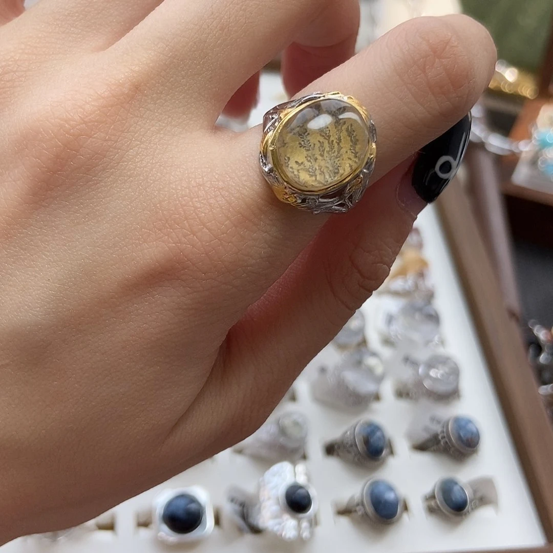 水晶戒指银S925镶嵌小**✨小树胶花