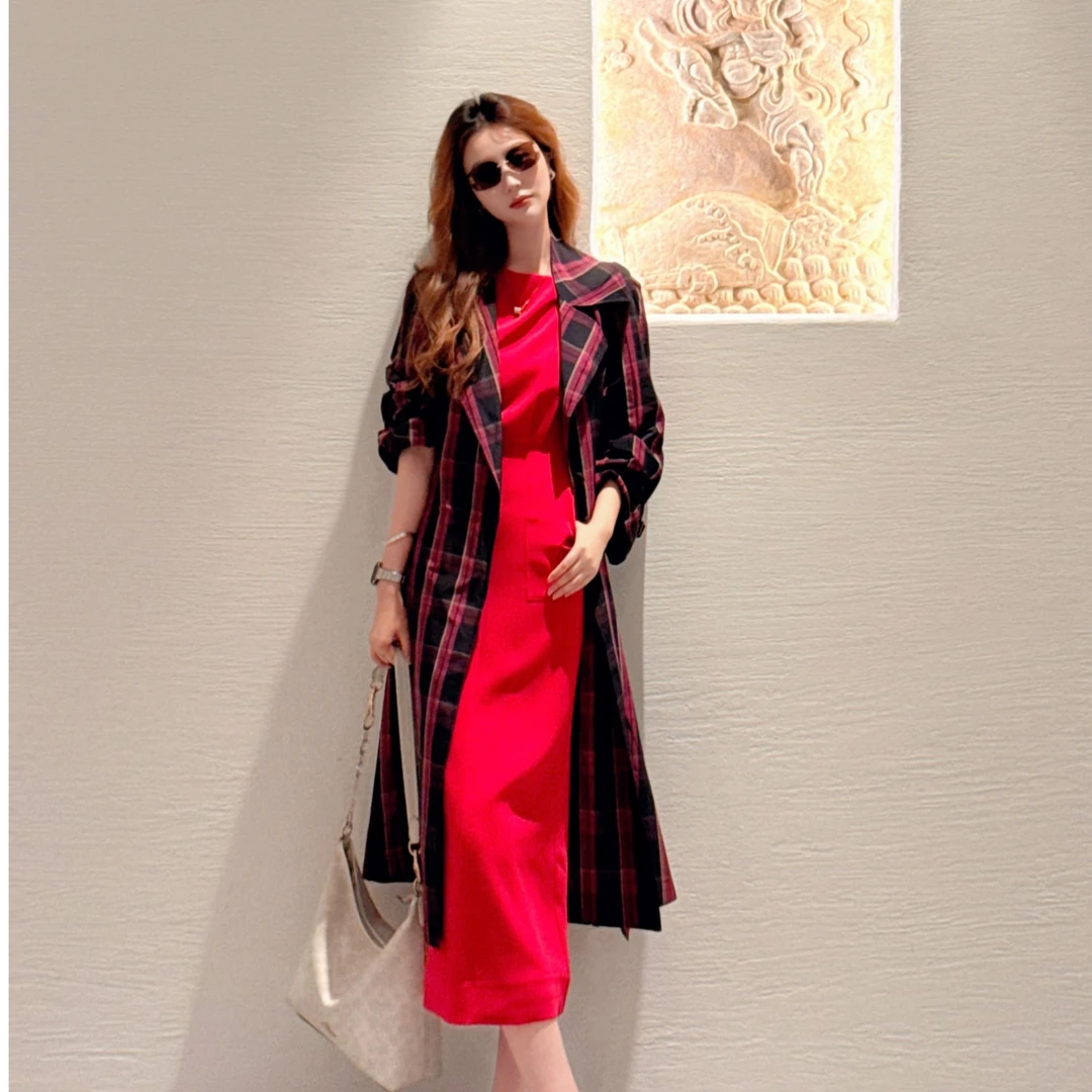 AMASS/阿玛施新款女装通勤翻驳领宽松长袖长款风衣附腰带 5400848