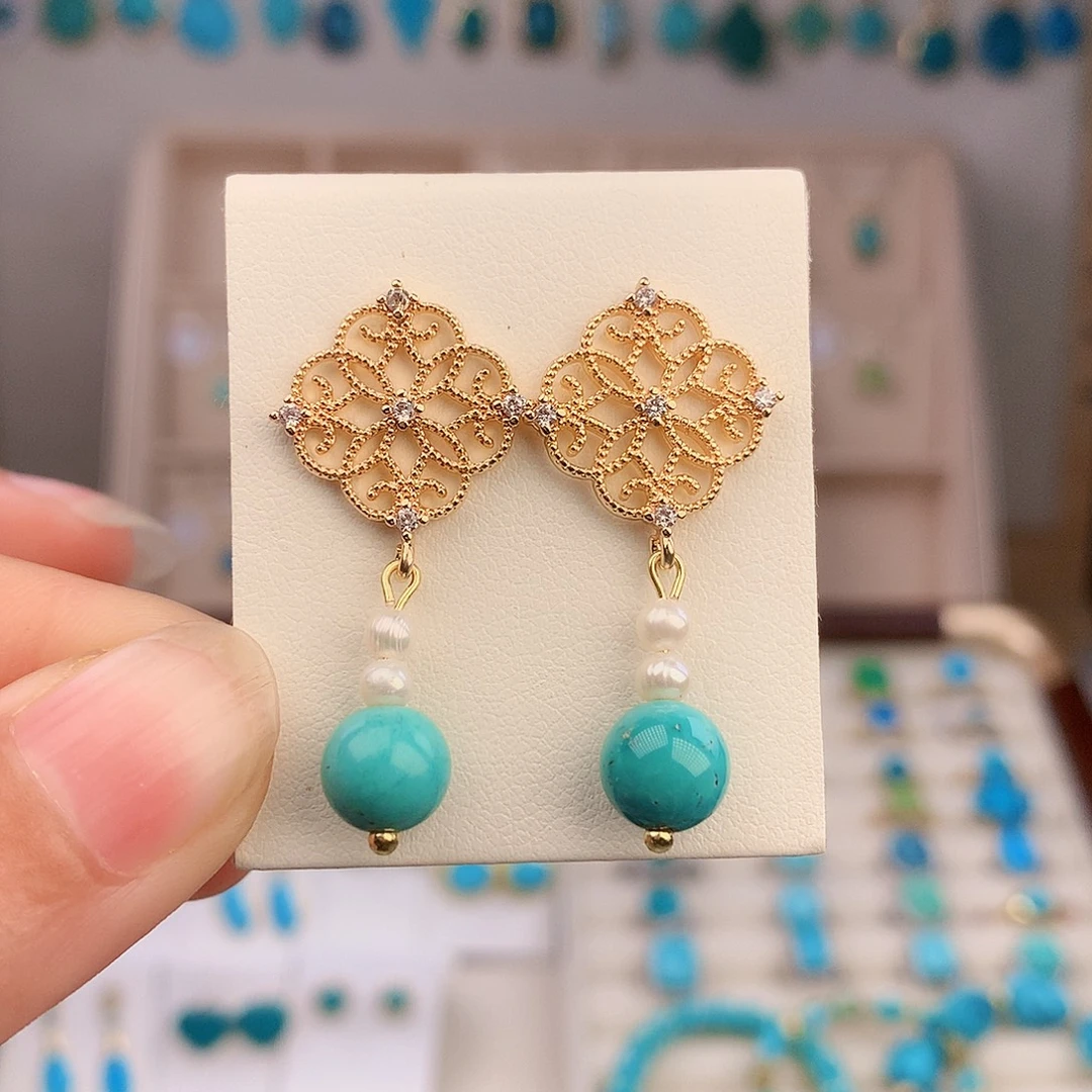 绿松石未镶嵌耳饰