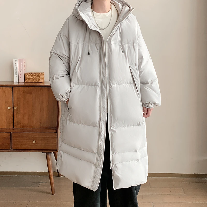 新款90鸭绒男士男款羽绒服情侣连帽中长款休闲加厚保暖冬季过膝