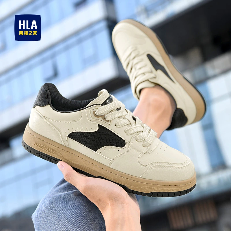 HLA/海澜之家男鞋2025夏季新款透气运动休闲鞋潮流百搭复古板鞋男