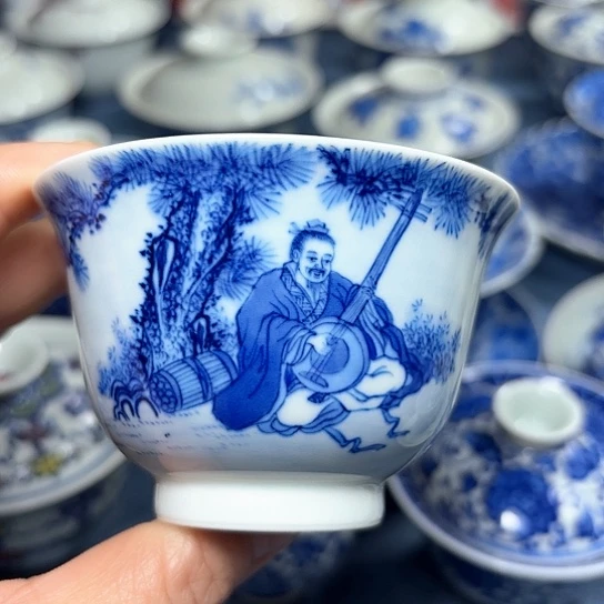 杯手绘青花人物单杯