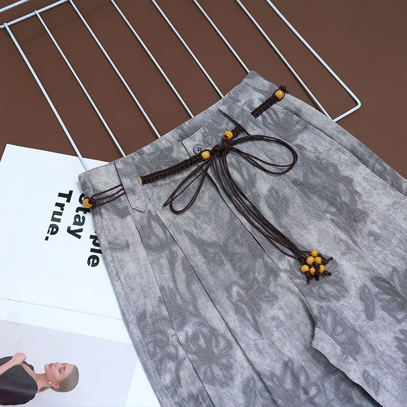 【夏季上新】墨染亚 麻天蚕 丝新中式松紧腰薄款凉感显瘦直筒阔腿裤