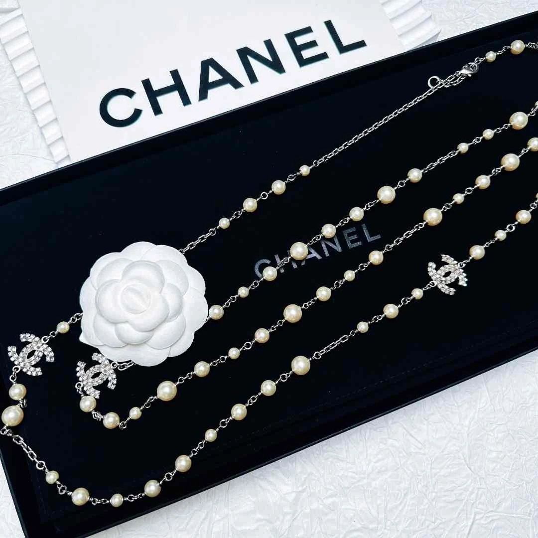95新 Chanel/香奈儿 柚礼中古/香奈儿双C莱茵石珍珠项链LZ407512