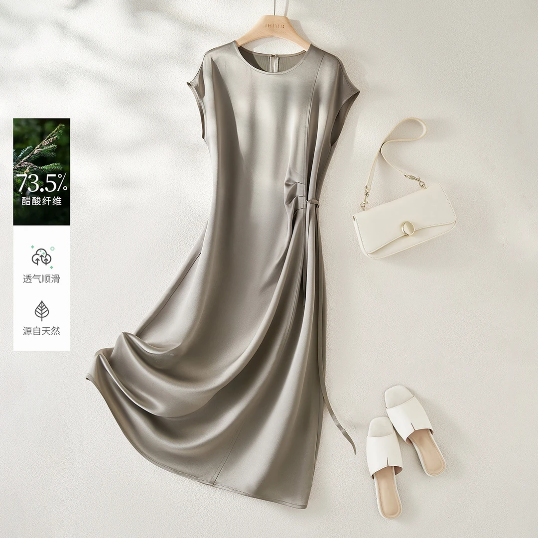 IHIMI/海谧智性通勤风醋酸2025财阀气质质感褶皱连衣裙女通勤穿搭