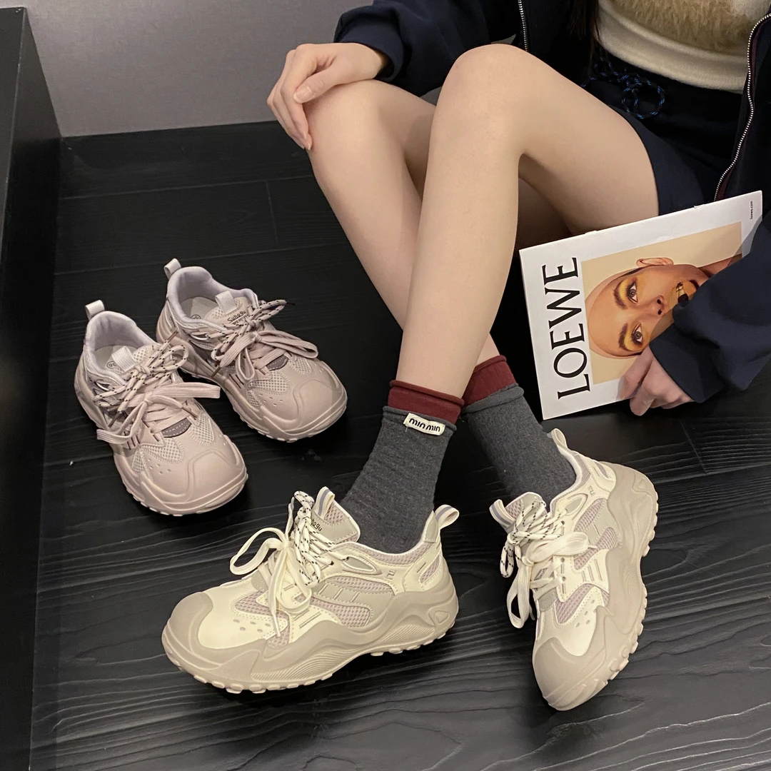 贾不假女式运动鞋2025春季新款潮流时尚学生轻便厚底舒适休闲鞋子