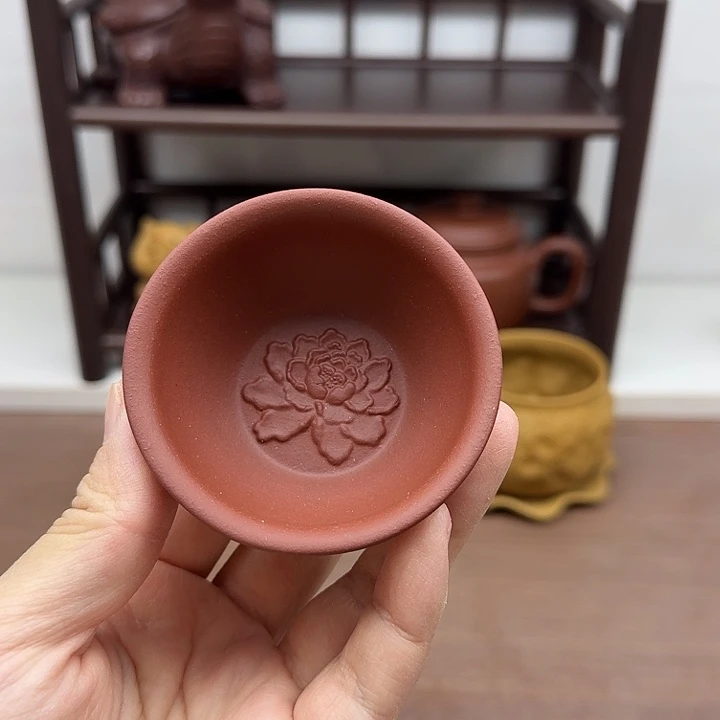 紫泥茶案一对牡丹客杯