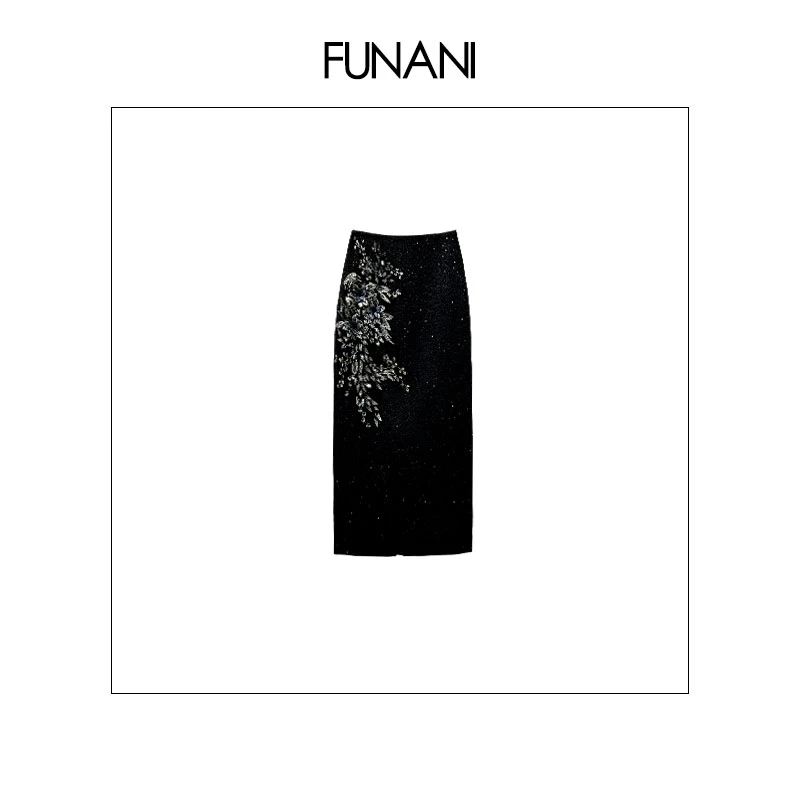 【FUNANI】轻奢刺绣重工高腰2025秋冬气质女装法式半身裙X2530677B